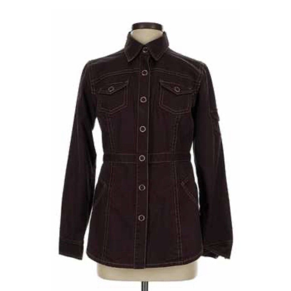 CAbi #162 Halftime Safari Raisin Brown Button Pockets Denim Jacket Extra Small